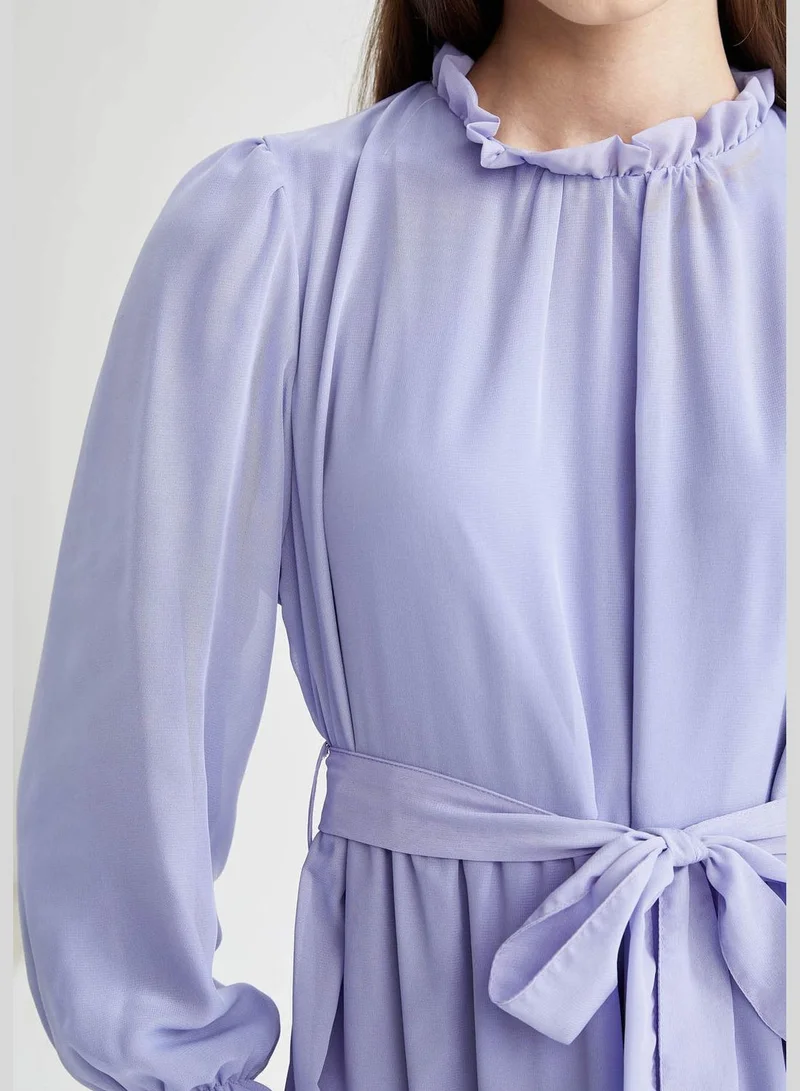 DeFacto Regular Fit Long Sleeve Belted Midi Dress