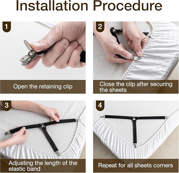 VEDHAK Bed Sheet Straps, Upgrade Fitted Bed Sheet Holders for Corners, Non Slip Sheet Clips Black 4Pcs. - Image 2