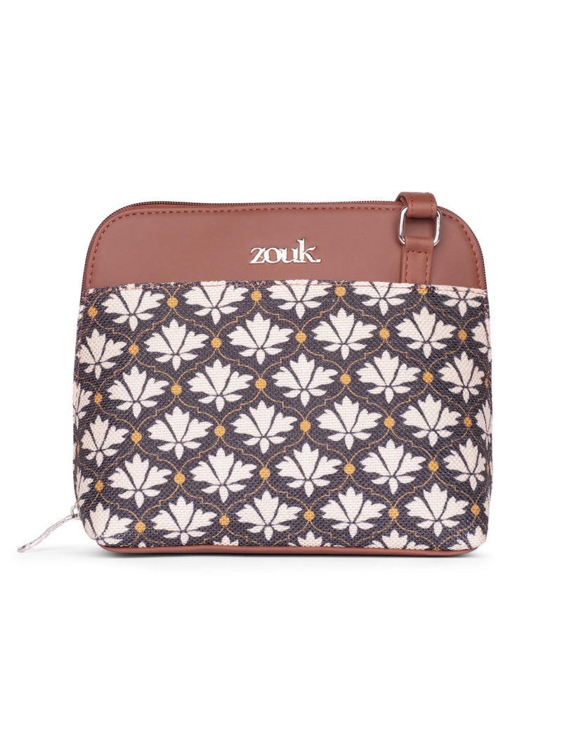 ZOUK Bidri Kaiser Motif Printed Vegan Leather Black and White Out Of Office Sling Bag With Adjustable Strap For Women's Girls - Image 1
