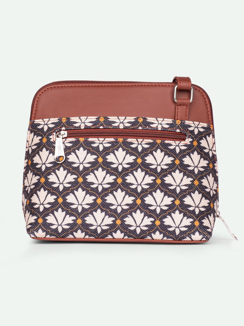 ZOUK Bidri Kaiser Motif Printed Vegan Leather Black and White Out Of Office Sling Bag With Adjustable Strap For Women's Girls - Image 5