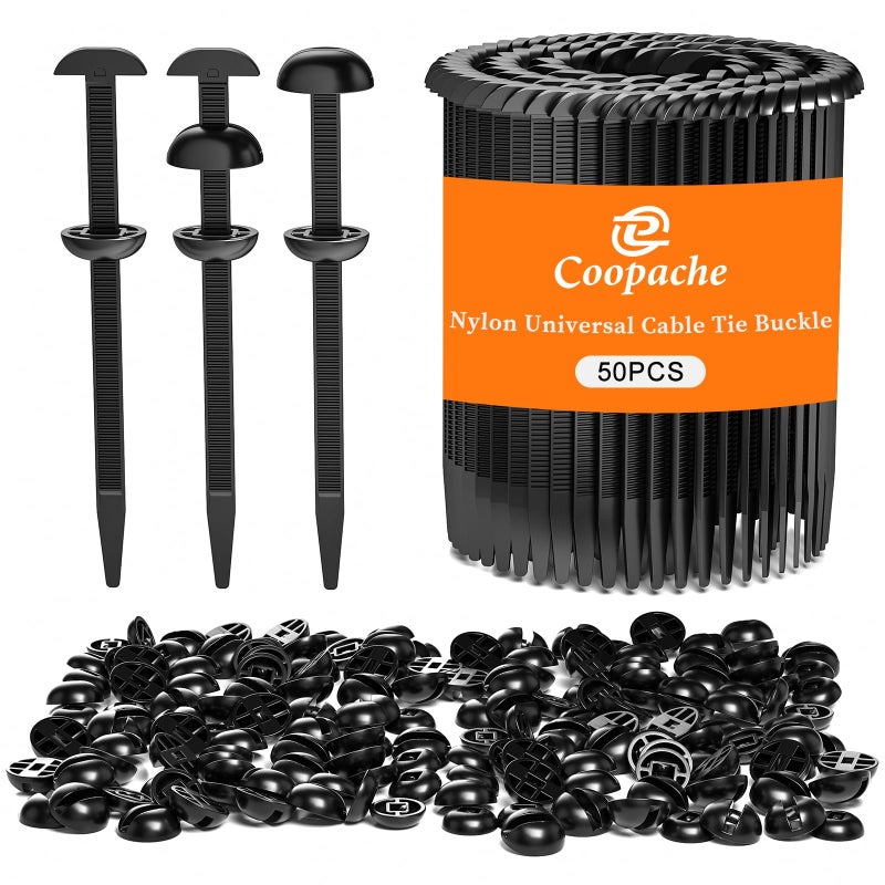 Coopache Nylon Universal Cable Tie Buckle for Car Heavy Duty, Upgraded Automotive Zipper Clips, Fender Zip Ties Fasteners, Top Movable Dome (Black 50 PCS) - Image 1