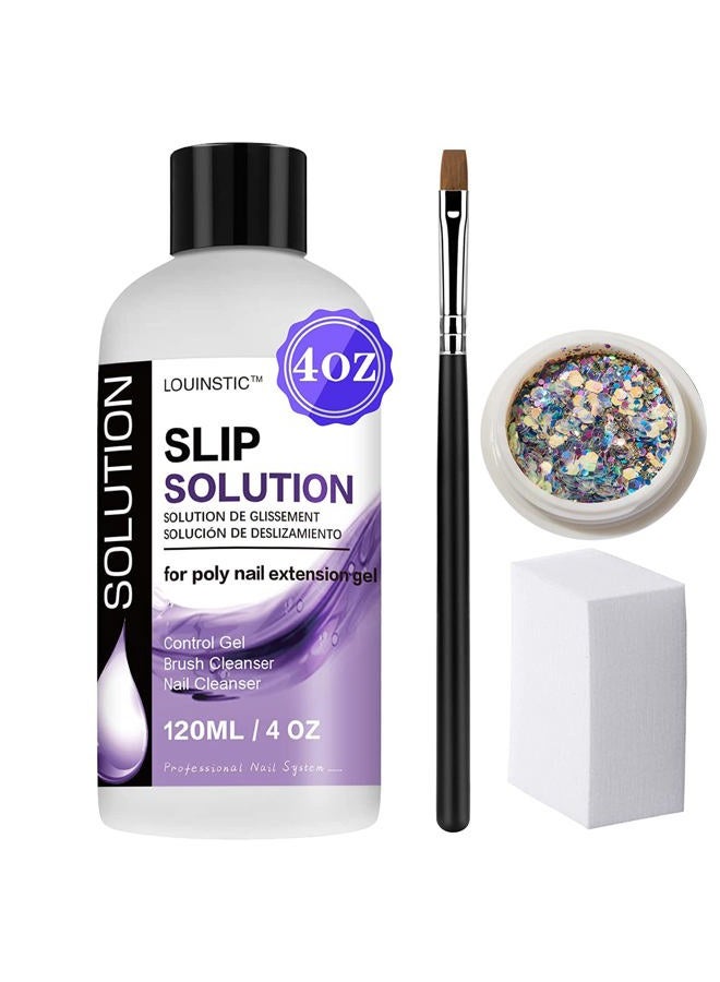 LOUINSTIC PolyGel Slip Solution 4 oz Anti-stick Polygel Nail Solutions Gel Nail Slip Liquid for Poly Nail Extension Gel - Image 1