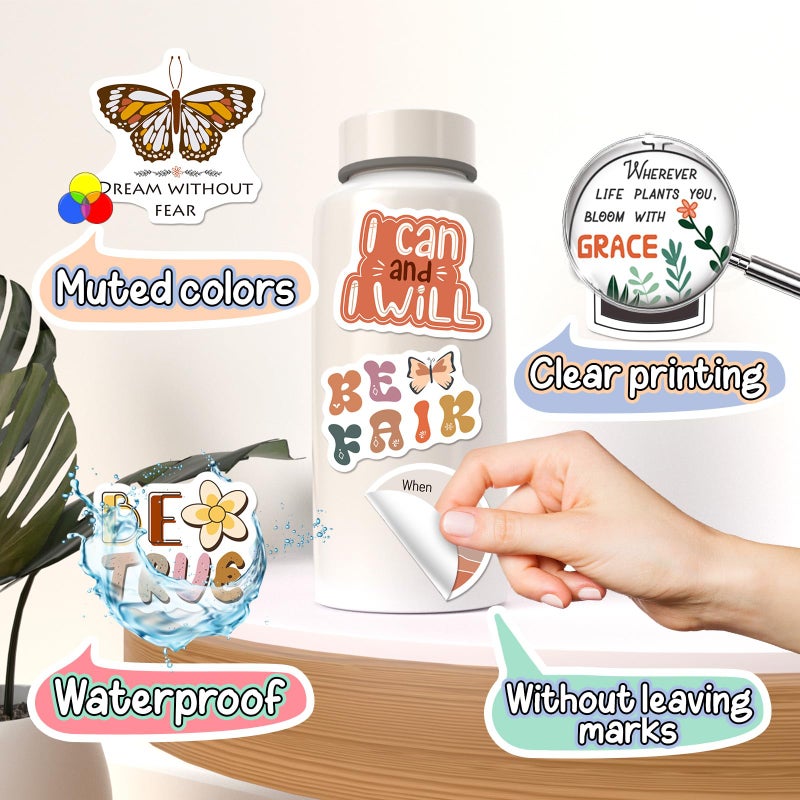 WAKEMOODEI 200 Vintage Inspirational Stickers, Boho Motivational Aesthetic Stickers for Water Bottles Laptops Journals Vinyl Positive Affirmation Boho Stickers for Adult Teen Kid - Image 5