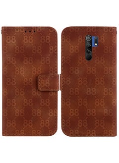 HuHa Case Cover For Xiaomi Redmi 9/9 Prime / Poco M2 Double 8-shaped Embossed Leather Phone Case Brown 