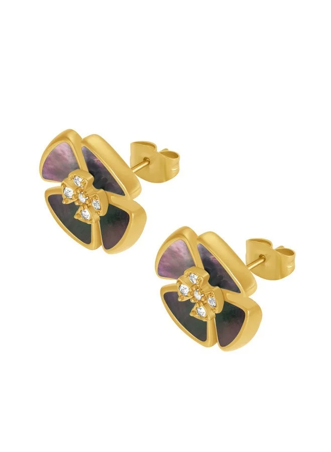 Police Orbita Yellow Gold Plated Stainless Steel Stud Earrings for Women