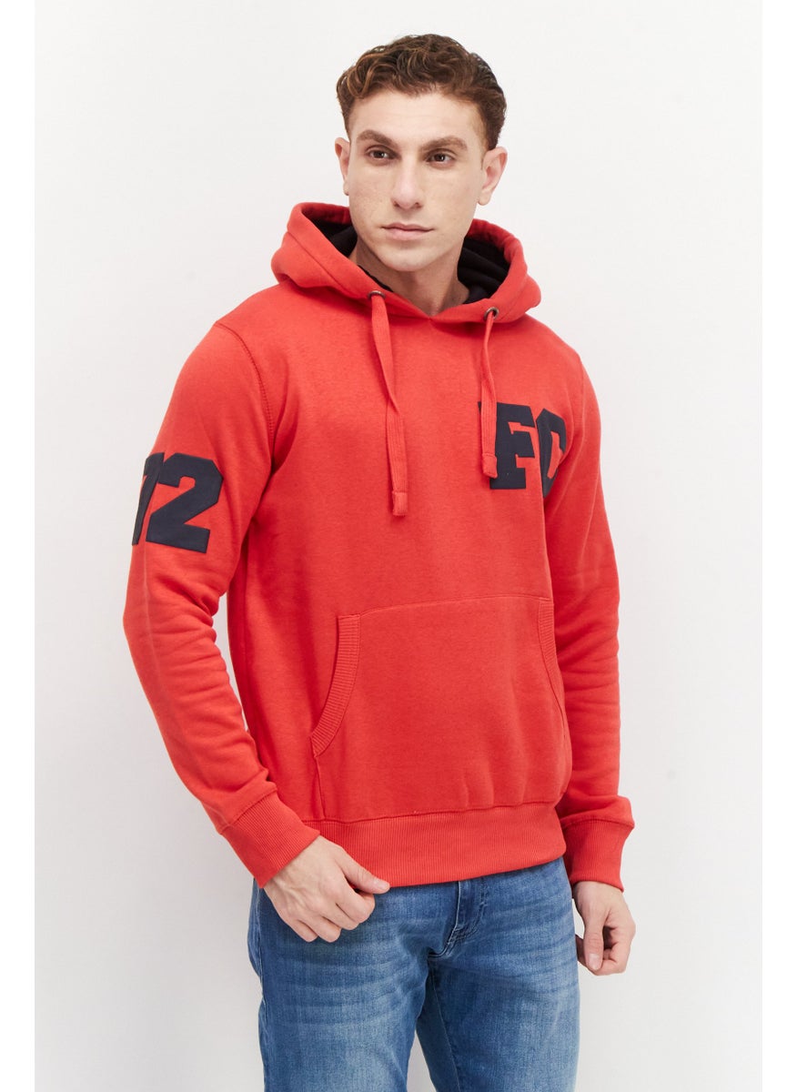 French Connection - Men Hood with Drawstring Front Pocket Fleece Sweatshirts, Red - Image 1