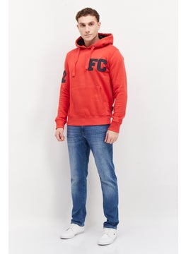 French Connection Men Hood with Drawstring Front Pocket Fleece Sweatshirts, Red  - Image 3