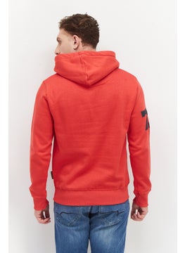 French Connection Men Hood with Drawstring Front Pocket Fleece Sweatshirts, Red  - Image 4