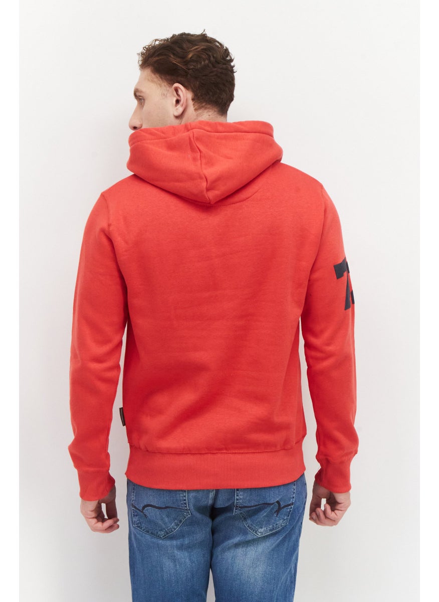 French Connection - Men Hood with Drawstring Front Pocket Fleece Sweatshirts, Red - Image 1