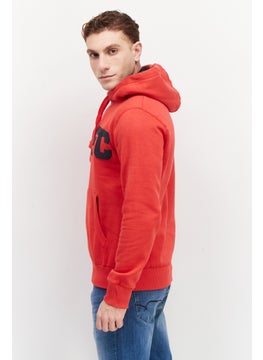 French Connection Men Hood with Drawstring Front Pocket Fleece Sweatshirts, Red  - Image 2