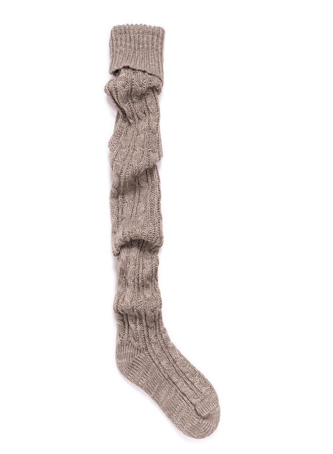 MUK LUKS جوارب نسائية من MUK LUKS، محبوكة بنمط كابل، تصل إلى فوق الركبة، لون الخشب الطافي/اللؤلؤ، مقاس واحد يناسب معظم الأحجام - Image 3