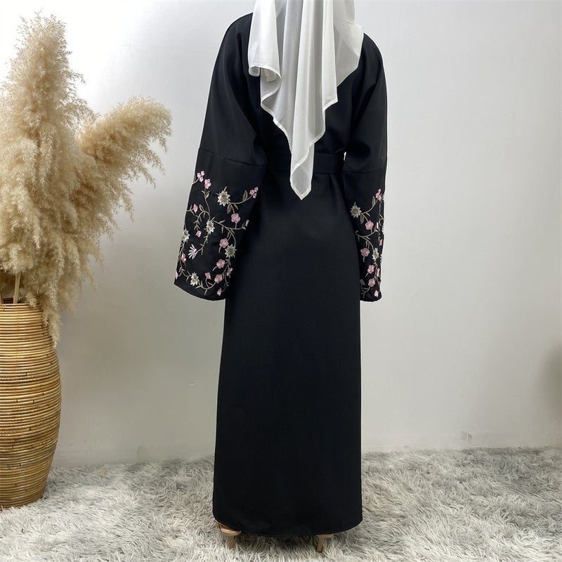 monica fashion Fashion Linen Embroidered Patchwork Cardigan Robe - Image 2