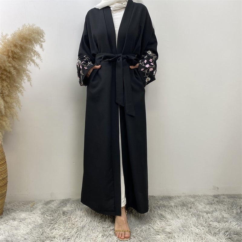 monica fashion Fashion Linen Embroidered Patchwork Cardigan Robe - Image 1