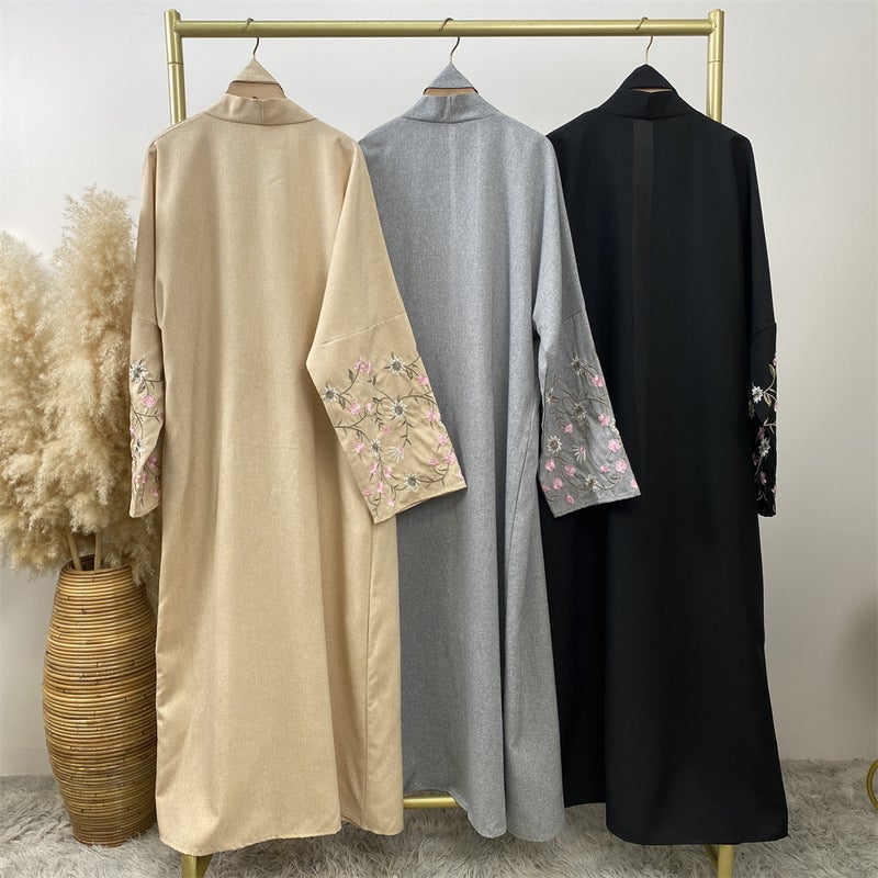 monica fashion Fashion Linen Embroidered Patchwork Cardigan Robe - Image 5