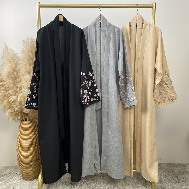 monica fashion Fashion Linen Embroidered Patchwork Cardigan Robe - Image 4