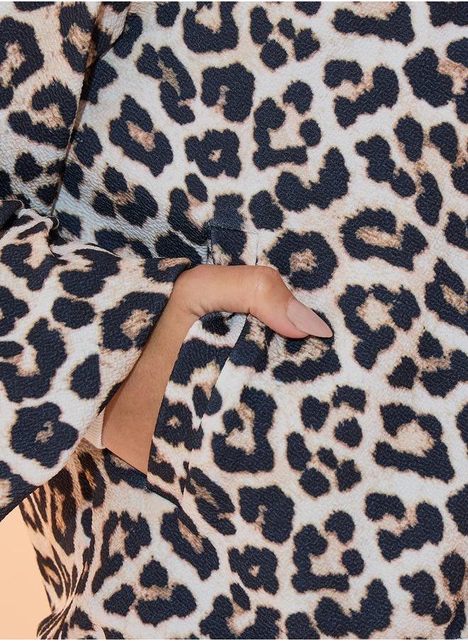 Styli - Leopard Print Contrast Trim Bomber Jacket - Image 1