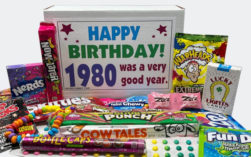 RETRO CANDY YUM  1980 46th Birthday Ideas  Retro Decade 80s Candy Gag Gift Basket Box Assortment From Childhood  Milestone Birthday Gifts for Turning 46 Years Old Man or Woman Jr - Image 3