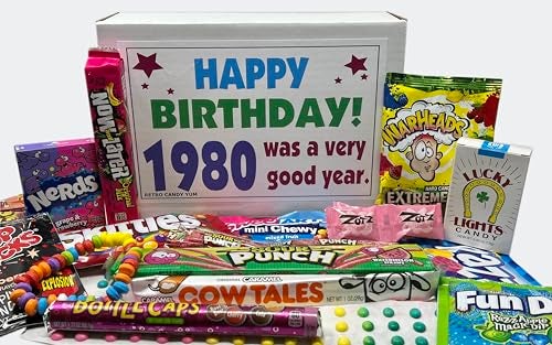 RETRO CANDY YUM  1980 46th Birthday Ideas  Retro Decade 80s Candy Gag Gift Basket Box Assortment From Childhood  Milestone Birthday Gifts for Turning 46 Years Old Man or Woman Jr - Image 1