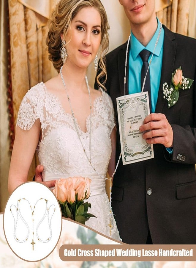 AHANDMAKER Wedding Lasso with Crystals Lazo para Boda Accessories Wedding Lasso Rope Set with Cross Pendant Traditional Wedding Unity Cord for Ceremony Wedding Bridal Gift, Golden - Image 5