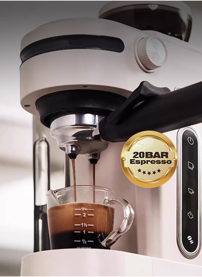 HiBREW - 20Bar Espresso Machine With Ginder 2 In 1 Semi Automatic Coffee Maker, Latte And Cappuccino Milk Frother Barista Pro For Home H14 - Image 1
