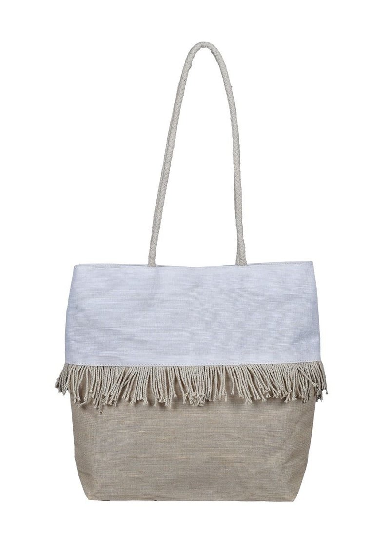 N & H Jute Ladies Tote Bag Dual Color with Frill  - Image 1