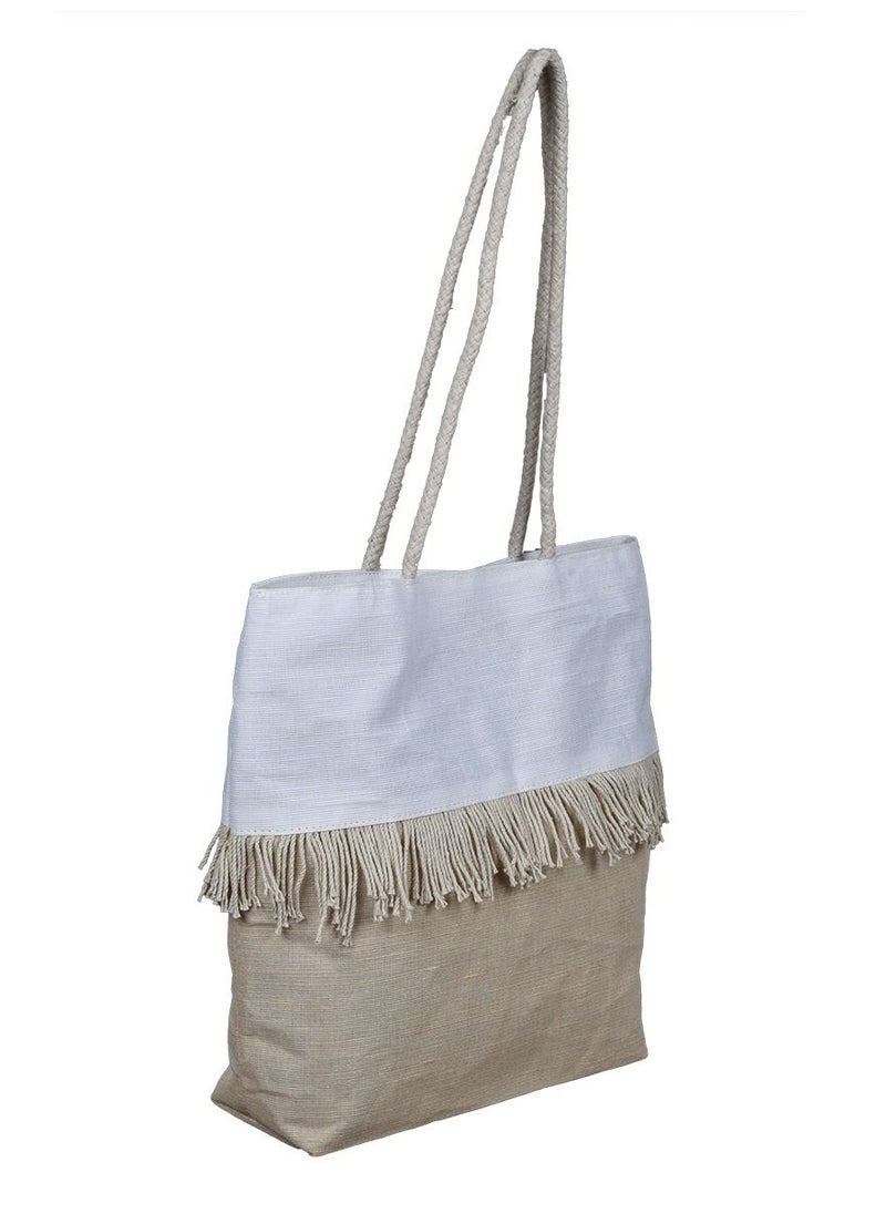 N & H Jute Ladies Tote Bag Dual Color with Frill  - Image 2