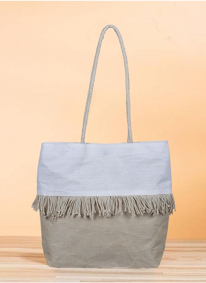 N & H Jute Ladies Tote Bag Dual Color with Frill  - Image 5