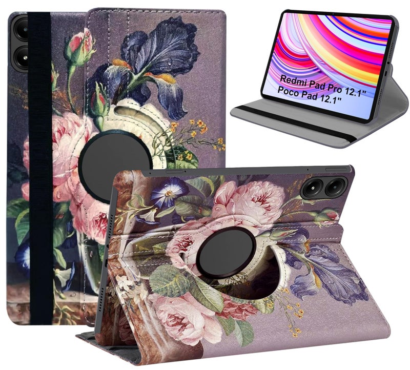TGK Rotating Flip Cover for Redmi Pad Pro 12.1 inch Case/Poco Pad 12.1 inch Tablet Printed Cases (Roses) - Image 1