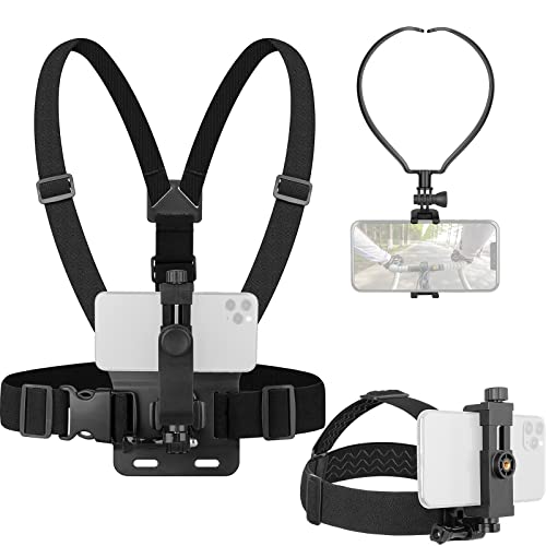 ChromLives Phone Strap Mount Set, Chest Strap Mounts+Head Mount +Phone Neck Holder,3 in 1 Hands Free Phones Holder for Neck Head Chest Compatible with iPhone,Gopro Hero and More - Image 1