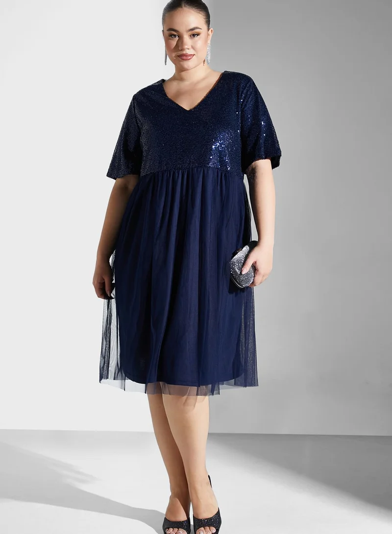 Only Carmakoma Sequin Bodice Tulle Dress