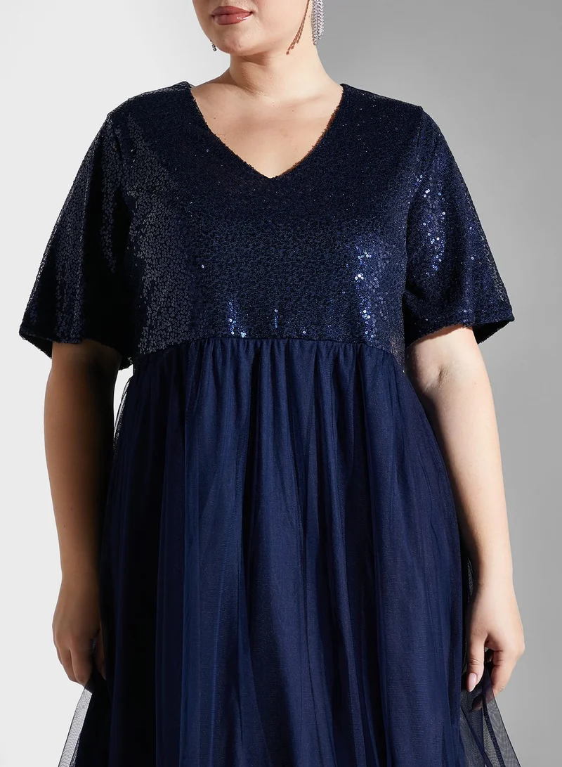 Only Carmakoma Sequin Bodice Tulle Dress