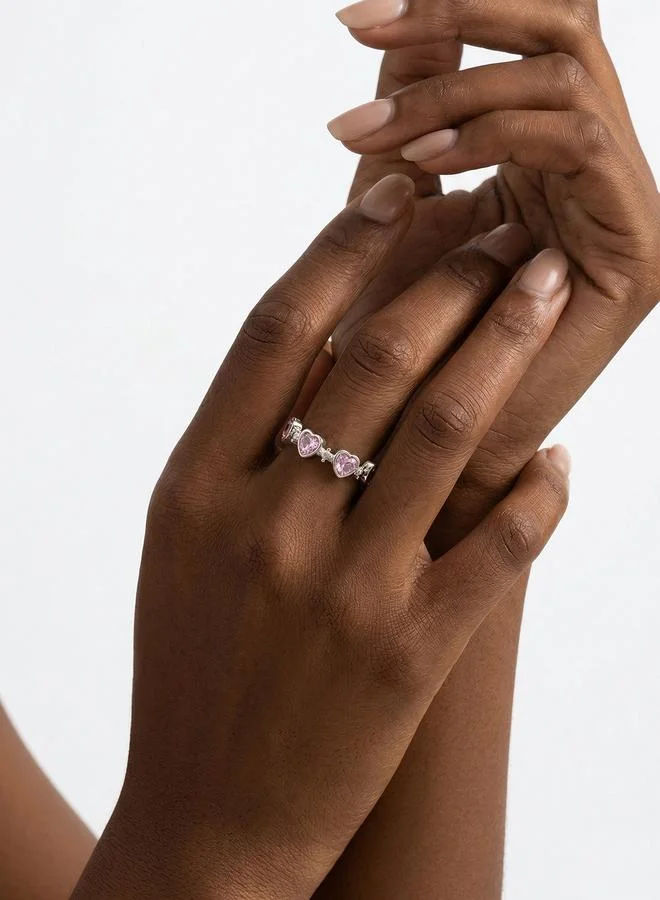 Take Two Silver Tone Pink Heart Eternity Ring