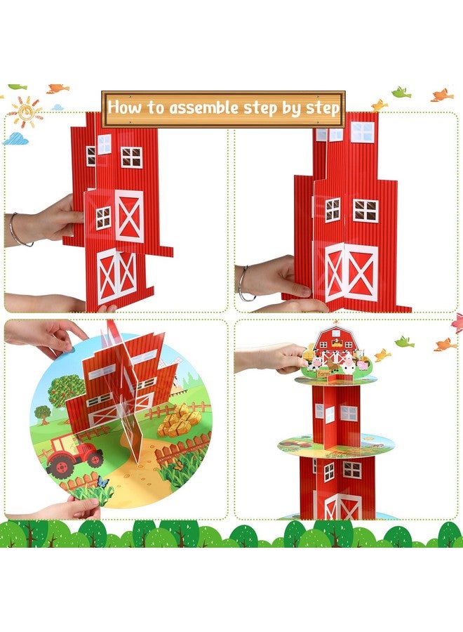 Zopeal Farm Cupcake Stand 3 Tier Farm Theme Animal Cup Cake Holder Stand Cardboard Farmhouse Dessert Tower Round Barnyard Pastry Serving Platter for Party Supply Birthday Baby Shower Party Decoration - Image 4