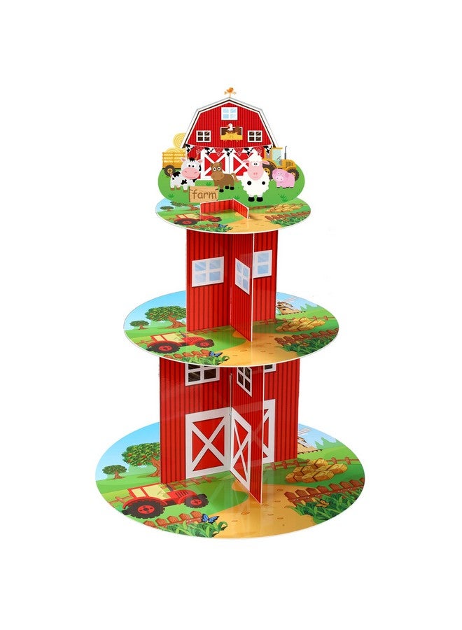 Zopeal Farm Cupcake Stand 3 Tier Farm Theme Animal Cup Cake Holder Stand Cardboard Farmhouse Dessert Tower Round Barnyard Pastry Serving Platter for Party Supply Birthday Baby Shower Party Decoration - Image 1