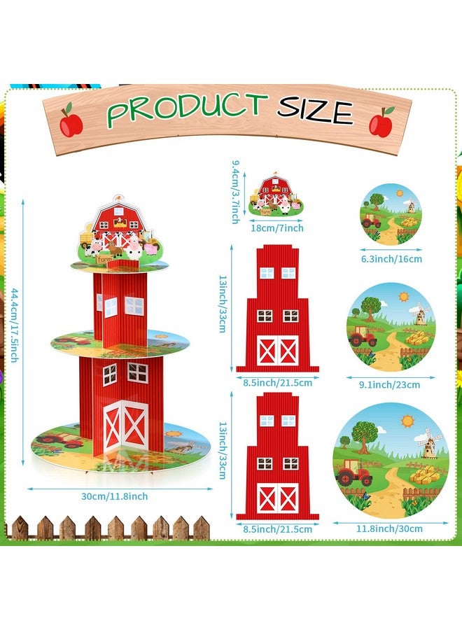 Zopeal Farm Cupcake Stand 3 Tier Farm Theme Animal Cup Cake Holder Stand Cardboard Farmhouse Dessert Tower Round Barnyard Pastry Serving Platter for Party Supply Birthday Baby Shower Party Decoration - Image 2