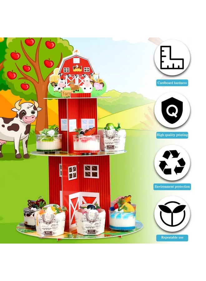 Zopeal Farm Cupcake Stand 3 Tier Farm Theme Animal Cup Cake Holder Stand Cardboard Farmhouse Dessert Tower Round Barnyard Pastry Serving Platter for Party Supply Birthday Baby Shower Party Decoration - Image 3