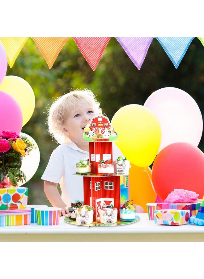 Zopeal Farm Cupcake Stand 3 Tier Farm Theme Animal Cup Cake Holder Stand Cardboard Farmhouse Dessert Tower Round Barnyard Pastry Serving Platter for Party Supply Birthday Baby Shower Party Decoration - Image 5