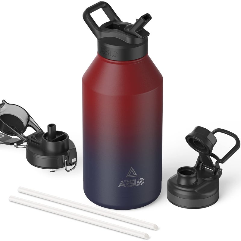 Arslo 64 Oz Mens Water Jug Stainless Steel Insulated Sport Water Bottle With Straw