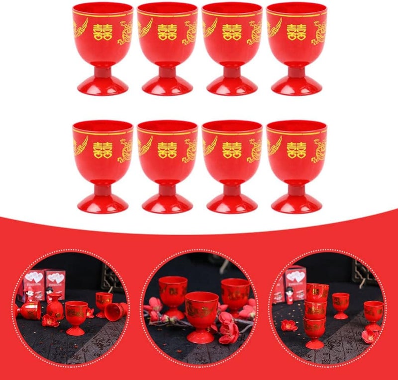 woobles Port Glasses 8pcs Red Wine Cup Wine Drinking Cups Retro Shot Glasses Chinese Traditional Wedding Ancient Chinese Wedding Wine Cup For Chinese Baijiu Gold Rimmed Plastic Cups - Image 2