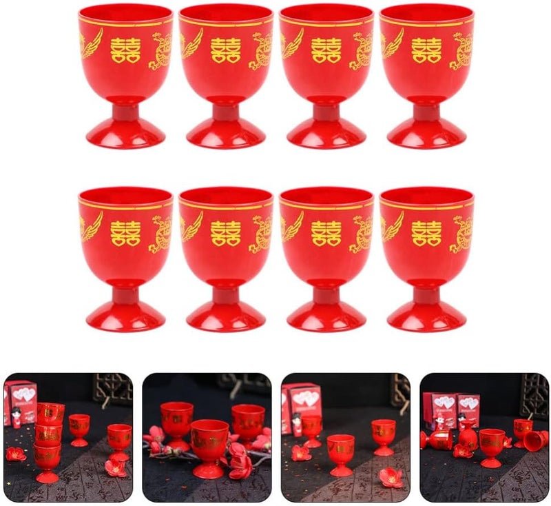woobles Port Glasses 8pcs Red Wine Cup Wine Drinking Cups Retro Shot Glasses Chinese Traditional Wedding Ancient Chinese Wedding Wine Cup For Chinese Baijiu Gold Rimmed Plastic Cups - Image 4