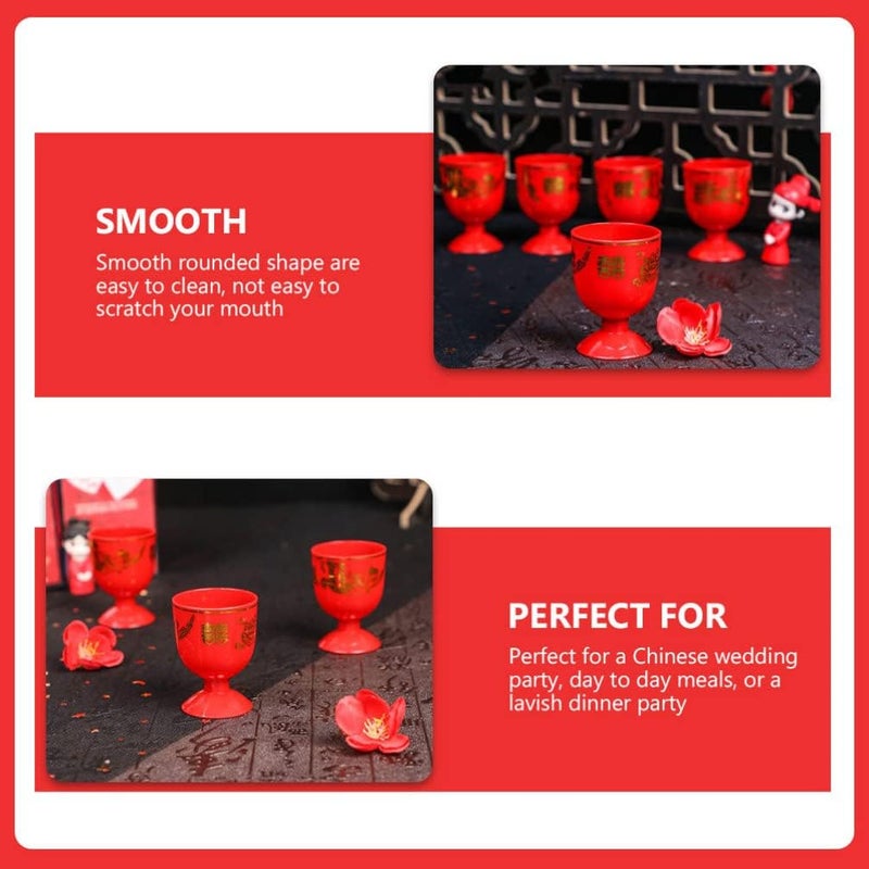woobles Port Glasses 8pcs Red Wine Cup Wine Drinking Cups Retro Shot Glasses Chinese Traditional Wedding Ancient Chinese Wedding Wine Cup For Chinese Baijiu Gold Rimmed Plastic Cups - Image 5