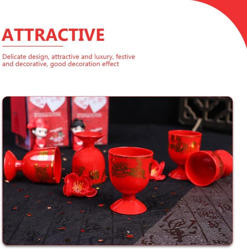 woobles Port Glasses 8pcs Red Wine Cup Wine Drinking Cups Retro Shot Glasses Chinese Traditional Wedding Ancient Chinese Wedding Wine Cup For Chinese Baijiu Gold Rimmed Plastic Cups - Image 3
