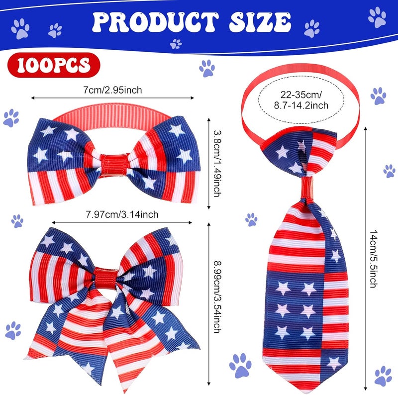 Reginary 100 Pieces Independence Day Dog Bow Tie Collar Set Include Dog Neckties and Dog Bow Tie Adjustable 4th of July Dog Bows Grooming for Small Medium Dogs Supply - Image 2