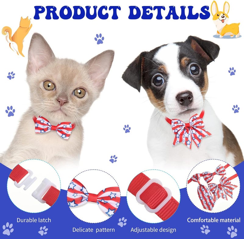 Reginary 100 Pieces Independence Day Dog Bow Tie Collar Set Include Dog Neckties and Dog Bow Tie Adjustable 4th of July Dog Bows Grooming for Small Medium Dogs Supply - Image 3
