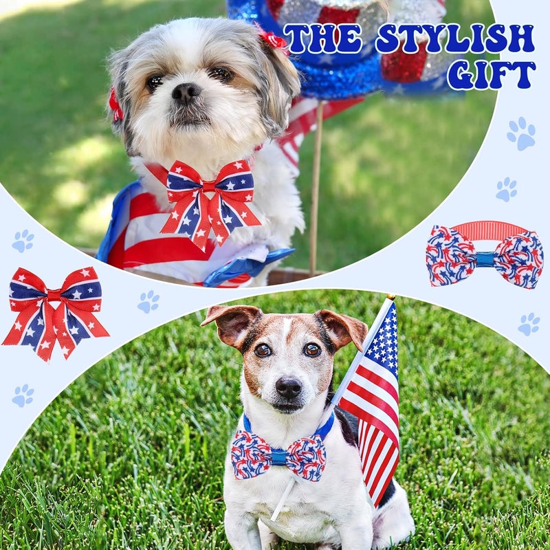 Reginary 100 Pieces Independence Day Dog Bow Tie Collar Set Include Dog Neckties and Dog Bow Tie Adjustable 4th of July Dog Bows Grooming for Small Medium Dogs Supply - Image 4