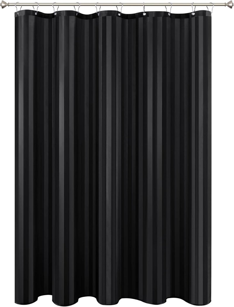 Biscaynebay Fabric Shower Curtain or Liner 72" by 72", Black Water Repellent Damask Stripes Bathroom Curtains Machine Washable - Image 1