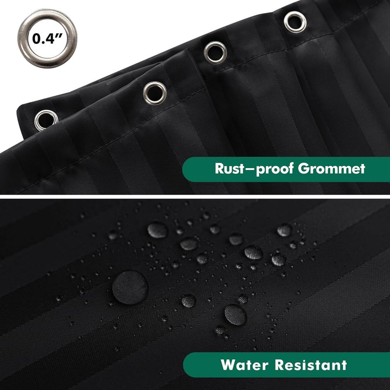 Biscaynebay Fabric Shower Curtain or Liner 72" by 72", Black Water Repellent Damask Stripes Bathroom Curtains Machine Washable - Image 3