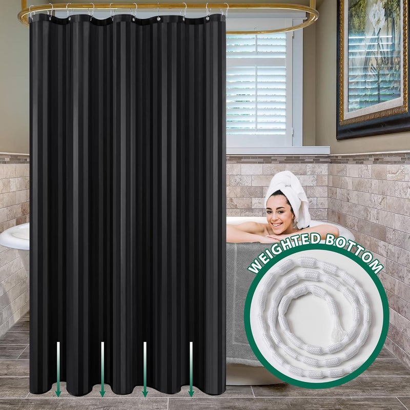 Biscaynebay Fabric Shower Curtain or Liner 72" by 72", Black Water Repellent Damask Stripes Bathroom Curtains Machine Washable - Image 2