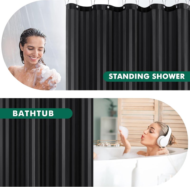 Biscaynebay Fabric Shower Curtain or Liner 72" by 72", Black Water Repellent Damask Stripes Bathroom Curtains Machine Washable - Image 4