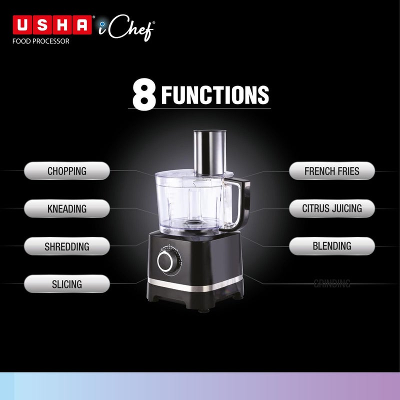 Usha Usha ICHEF Food Processor 800 Watts Copper Motor with 9 Accessories 8 Functions BLACK  - Image 3